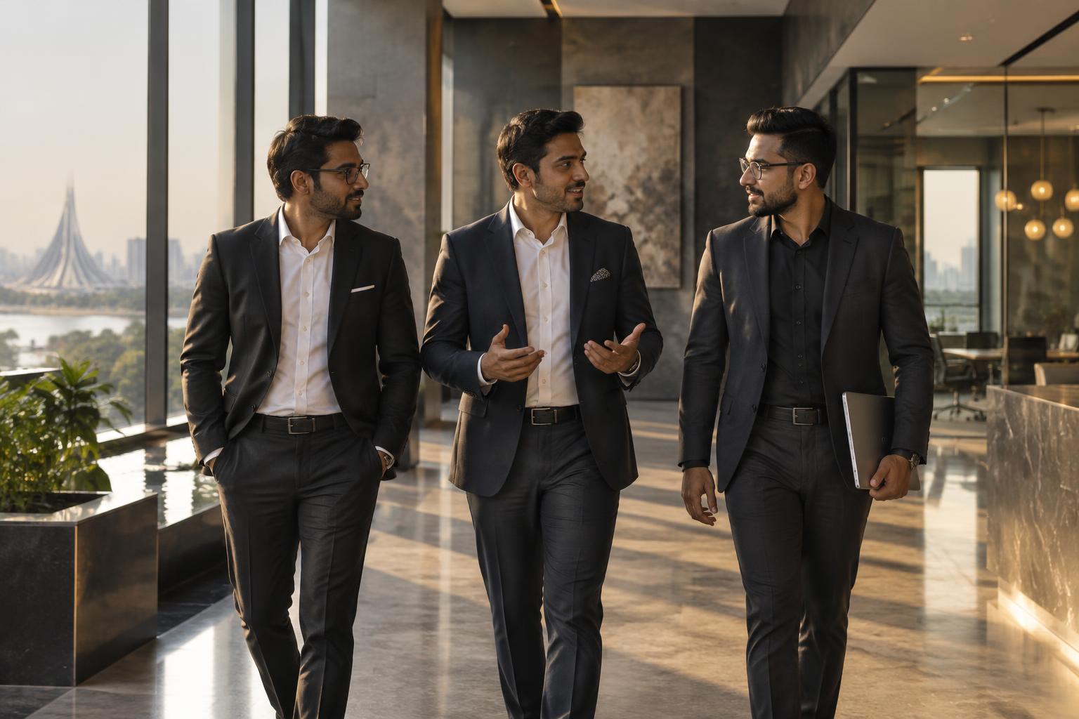 Three business partners in a contemporary office